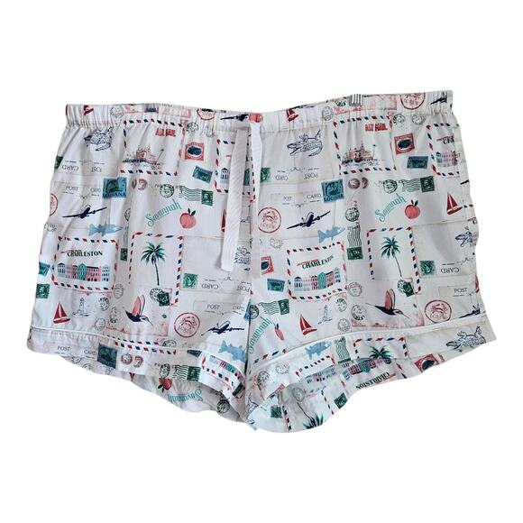 J CREW Women's Plus 2X Pajamas Set Shorts Postcards Drawstring 100% Cotton - Picture 5 of 11